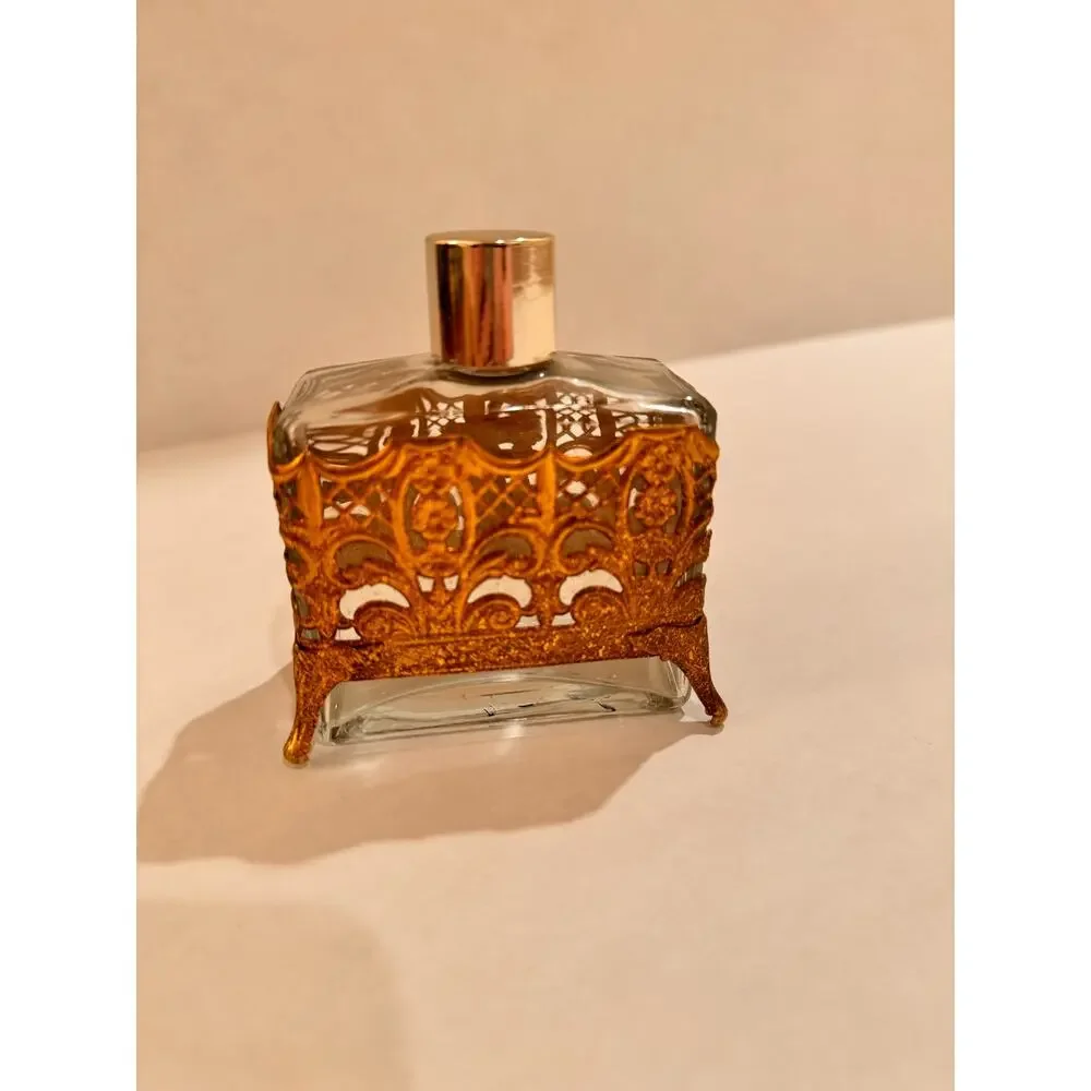Vintage Perfume Bottle Ornate Footed Gold Filigree Cologne Vanity‎ No Perfume
